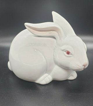 Vintage 1975 Fitz And Floyd White Hand Painted Ceramic Rabbit Albino Red Eyes