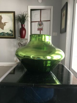 Vintage Hand Blown Green Art Glass Vase Murano Style