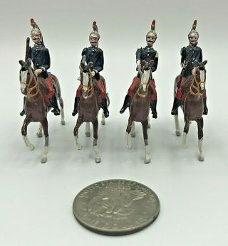 (4) Vintage Mounted French Cuirassiers Lead Toy Soldiers 54mm Great Unbranded