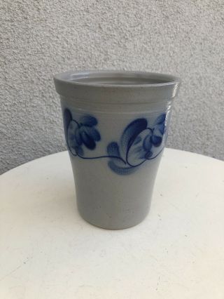 Vintage 2000 Eldreth Pottery Floral Blue Vase Salt Glaze Grey 6” X 5”