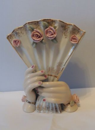 Vintage Lady Hands Holding Fan Vase Ceramic Planter Lefton?