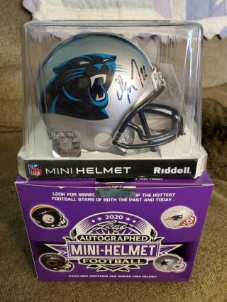 Christian Mccaffrey Signed Carolina Panthers Mini Helmet Beckett Smudged