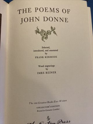 Easton Press: JOHN DONNE POEMS: HOLY SONNETS: ELEGIES: ENGLISH CLERGYMAN 3