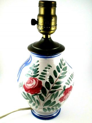 Vintage Italian Ceramic Lamp Hand Painted Roses Signed Et 10 " Tall