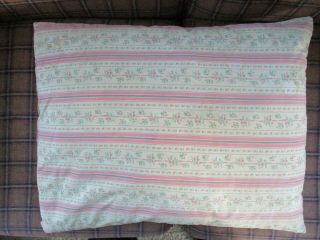 Vtg Feather Down Bed Pillow Pink & Green & Gray Striped Ticking,  22 X 17 Inches