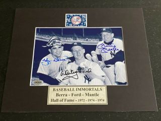 Mickey Mantle Whitey Ford Yogi Berra Autographed 5x7 On 8x10 Mat With