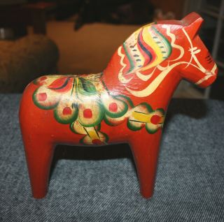 Vintage Hand Carved Swedish Dala Horse - 8 1/2 Inches