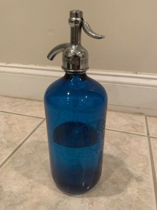 Rare Antique Vintage Kaufman Bev Co Blue Seltzer Bottle Made In Czechoslovakia