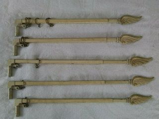 Vintage Art Deco Swing Arm Curtain Rods Expandable Wing Finial Set Of 5