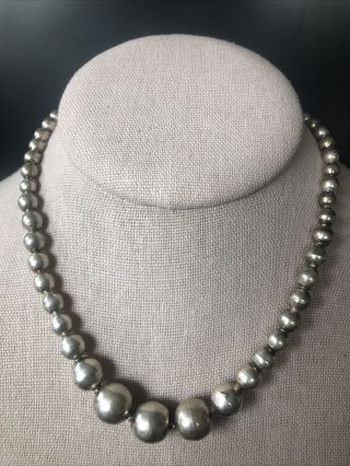 Vintage Mexican Sterling Silver 15 1/2” Graduated Hollow Beads On Chain Necklace