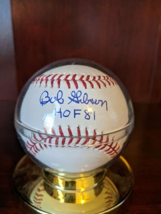 Bob Gibson Hof 81 Signed Autographed Oml Baseball Cardinals Treat With Case