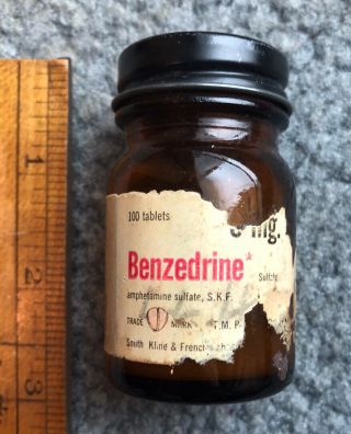 Vintage Benzedrine Brand Of Amphetamine Medicine Bottle Smith Kline & French