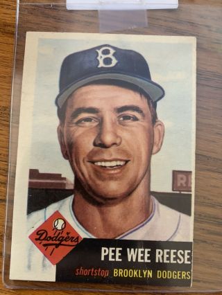 1953 Topps Pee Reese Brooklyn Dodgers 76 Baseball Card