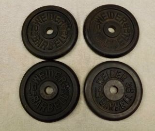 (4) Vintage Weider Barbell 10 Pound Cast Iron Plate Weights 1 Inch Hole