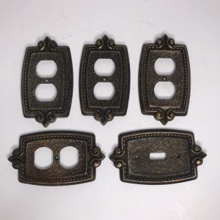 Vintage Sa 4 Outlet Covers & 1 Switch Plate Brass Finish Metal Ornate Durable