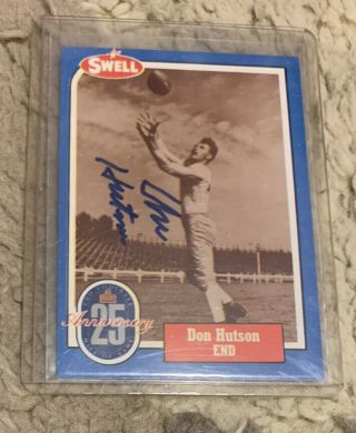 1989 Swell Don Hutson Autographed Swell Pro Football Hall Of Fame Card