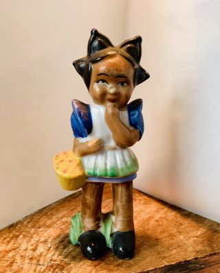 Vintage Black Americana Girl With Basket Figurine Made In Occupied Japan Wwii