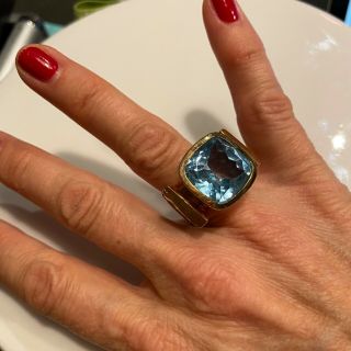 Vintage Cushion Cut Blue Topaz Gold Plated Ring Contemporary Style