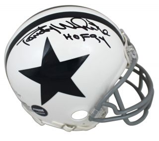 Cowboys Randy White " Hof 94 " Signed White Throwback Rep Mini Helmet Bas Witness