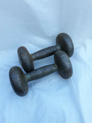 Vintage Dumbbells.  Cast Iron.  8lbs.  Hand Weights.  Barbells Workout.