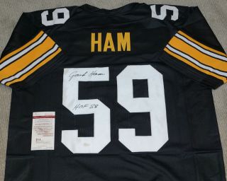 Jack Ham 59 Steelers " Hof 88 " Signed Black Jersey,  Jsa Witness W532384