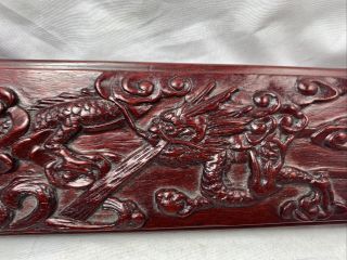 Complete Set Vintage Chinese Wood Chopsticks In Carved Dragon Box With 8 Pairs