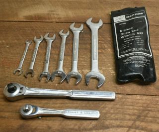 L302 - Vintage Craftsman Tools - 6 Piece Open End Wrench Set & 2 Ratchets Usa V