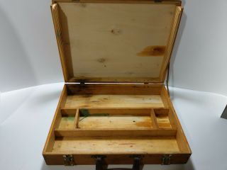 Vintage Wooden Artist Traveling Paint Box 21.  5x17x4 Hinged Lid