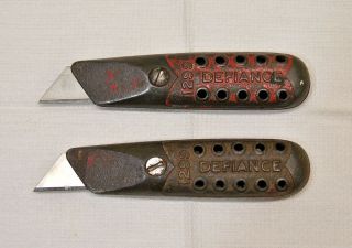 2 Vintage Defiance No.  1299 Cast Steel Stationary Blade Industrial Utility Knives