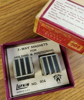 Vintage Lufkin Miti - Mite 3 Way Magnets Set 904 Usa Magnetic Blocks Holding