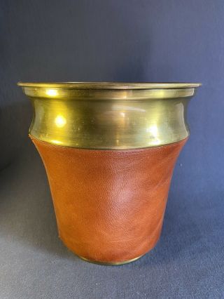 Vintage Brass Ice Bucket Wrapped In Leather 9”x9”