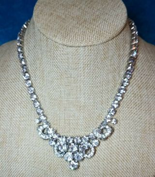 Vintage Jewelry Silver Tone Ice Rhinestone Necklace Signed Weiss.  1154