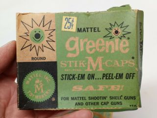 Vtg Mattel Greenie Stik M Caps Box Stikmcaps For Shootin` Shell Cap Guns