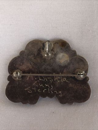 Vintage Sterling Silver ZUNI DISHTA Multi Stone Inlay Brooch Pendant Signed 2