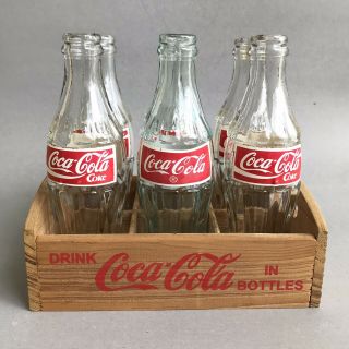 Vtg Drink Coca - Cola In Bottle Wooden Crate 6 Small Bottles 5” Collectible Coke