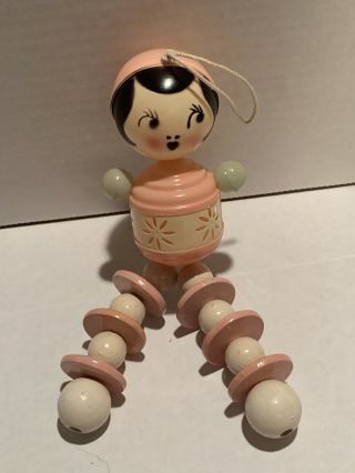 Vintage Celluloid Baby Rattle - Crib Toy 7.  5” Tall Pastel Pink And Pearl White