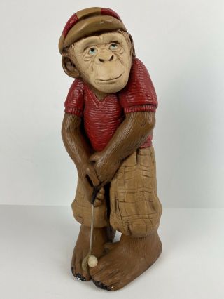 Vintage Progressive Art Products Chimp Monkey Golf Chalk Ware Figurine Rare