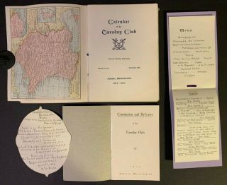 1915 Andover Ma Mass Tuesday Club Constitution By - Laws French Manuscript Menus