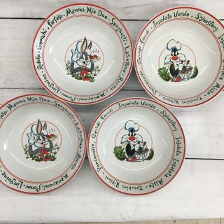 Vintage Looney Tunes Ristorante Bugs Bunny Sylvester Bowl Set Of 4 Wb 1994 Store