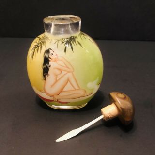 Vintage Chinese Snuff Bottle Reverse Inside Painted Glass Nude Asian Lady Signed