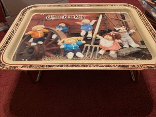 Vtg 1984 Cabbage Patch Kids Dolls on the Farm TV Metal Snack Dinner Tray Child ' s 2