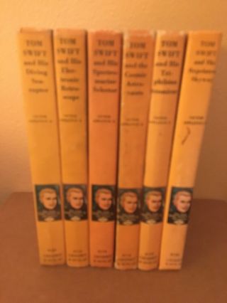 6 Good Set Of Tom Swift Jr.  Adventure Books - Hb 7 14 15 16 19 22 Yellow Hb Pc