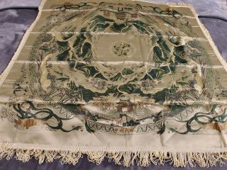 Vintage Chinese Brocaded Flowers Caac Tablecloth Silk Tapestry Throw Gold Green
