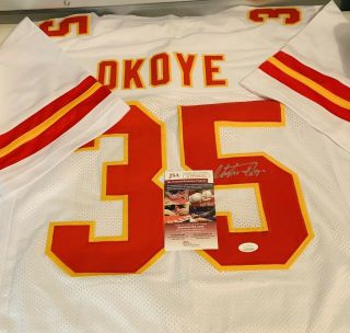 Christian Okoye Autographed Signed Kansas City Chiefs White Custom Jersey Jsa