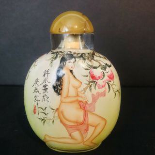 Snuff Bottle Reverse Inside Painted Glass Vintage Antique Chinese Signed W/ Box