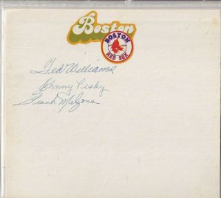 Boston Red Sox Signed Team Sheet Ted Williams Johnny Pesky Frank Malzone W/coa