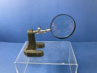 Vintage,  2.  5 " Diameter Adjustable Magnifying Glass W/ Industrial Cast Iron Stand