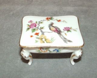 Vintage Limoges France Miniature Porcelain Trinket Box W/ Bird & Flowers