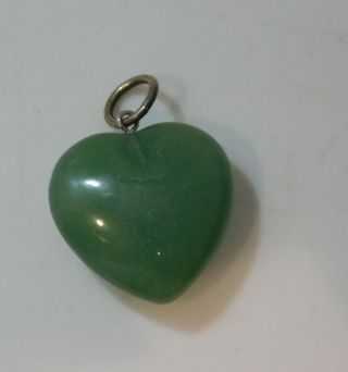 Vintage Jade Green Stone Carved Heart 1 " Pendant 9grams 7l 19
