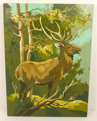 Vintage Pbn Paint By Number Bull Elk On Wood Board 15 X 11 Inch Unframed